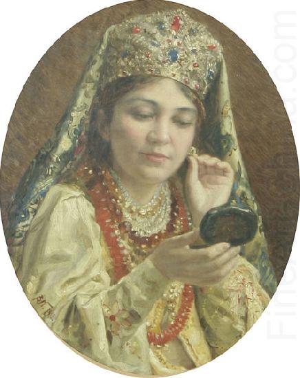 Vladimir Makovsky Young Lady Looking into a Mirror china oil painting image